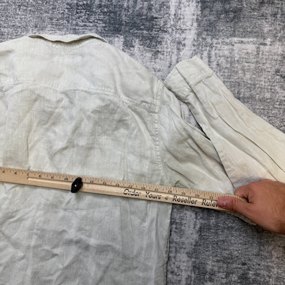Allsaints Gilles Linen Shirt Mens Medium Beige Lightweight Quiet Luxury Coastal - Picture 10 of 12